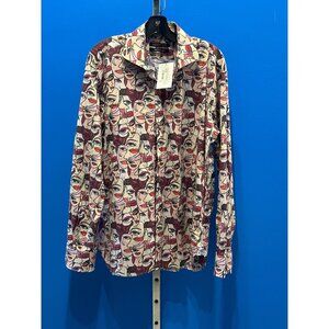 Hammer Made Italian Fabric Mens Shirt 42/16.5  Abstract Face Print Multi Color